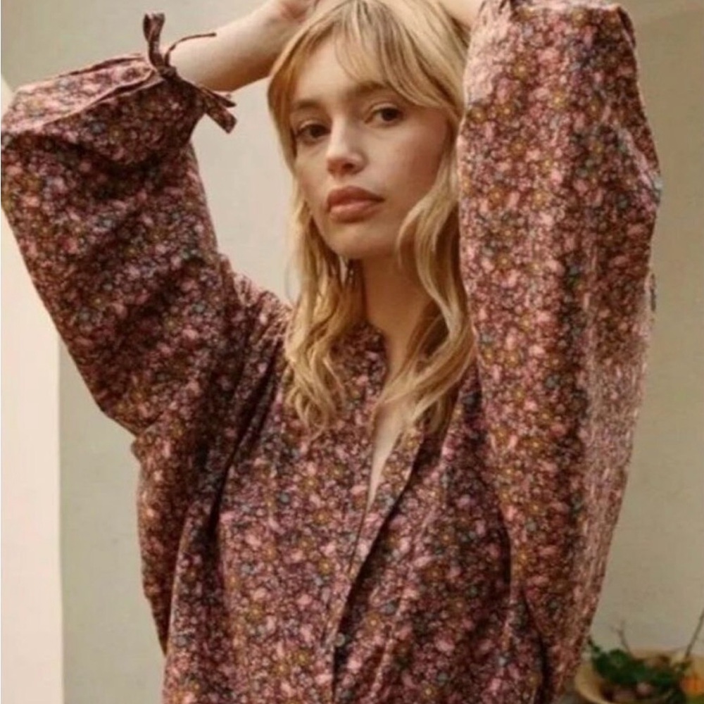 Doen O'Keeffe DÔEN Blouse XL Floral Printed Paisley Top Blue Laurel Canyon Boho